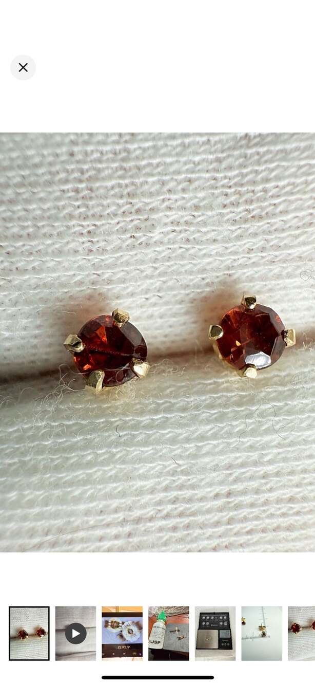 Garnet Stud Earrings 14k Yellow Gold Red Gemstone